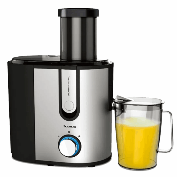 Extractor de jugos taurus liquafruits max pro 1000 – 800w, acero inoxidable, 2 velocidades